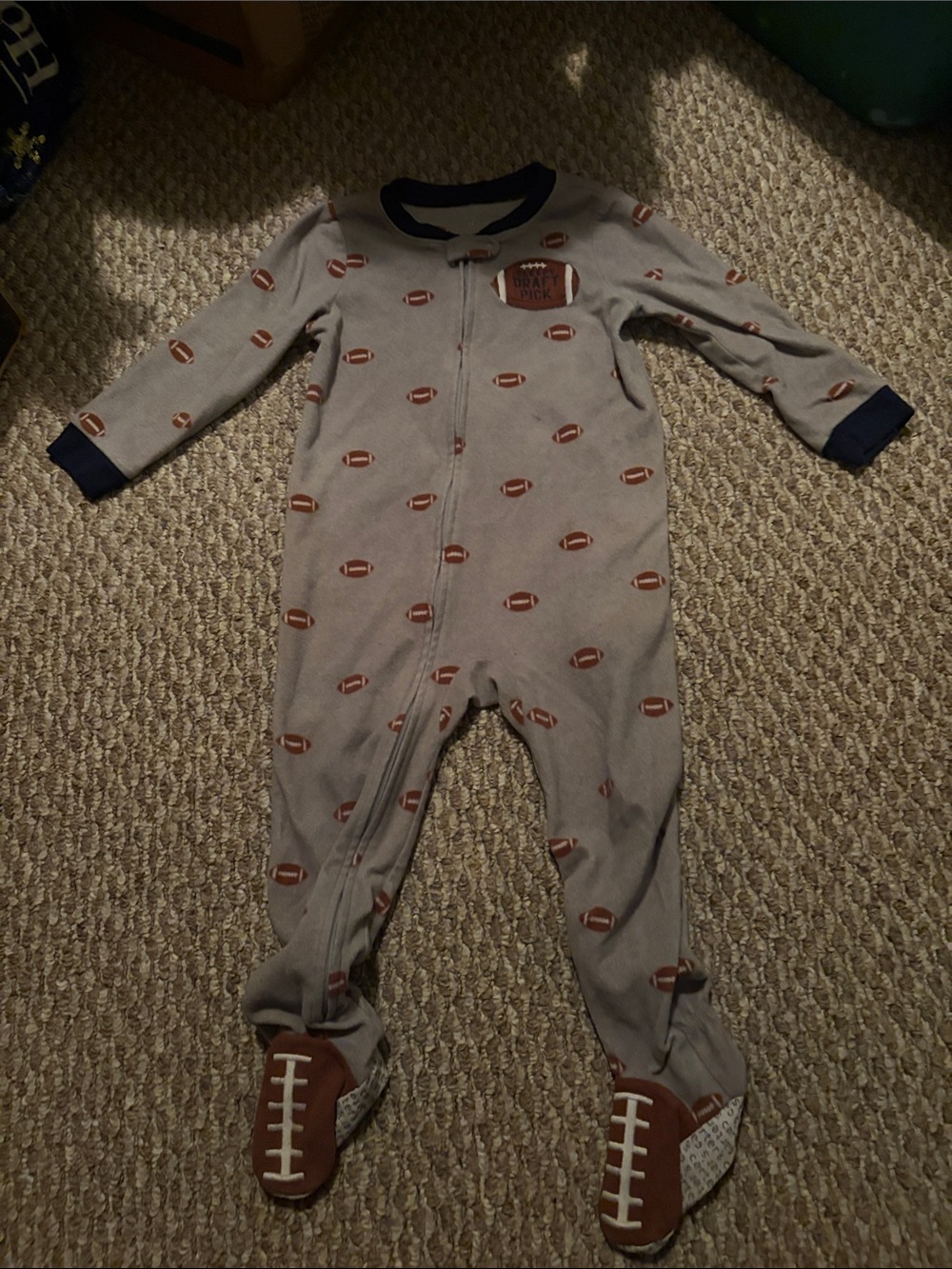 Carter’s Grey Football-Print Zip Front Baby One-Piece